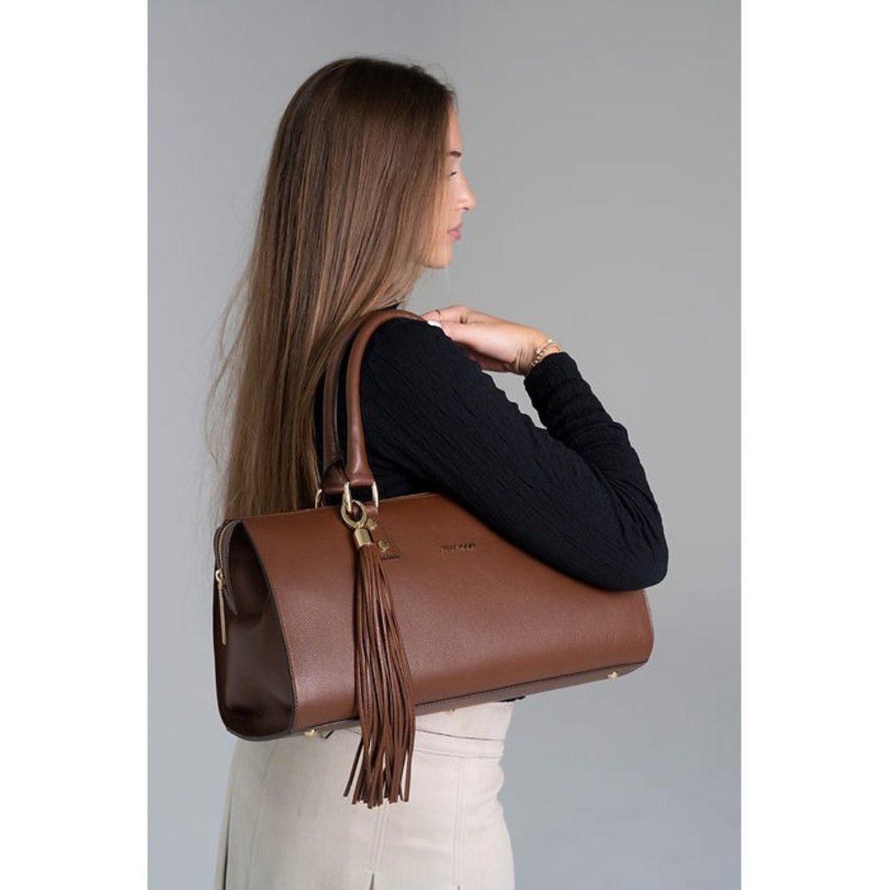 Kelly-Tooke Soho Leather Barrel Tassel Satchel Shoulder Bag Handbag Purse Cream